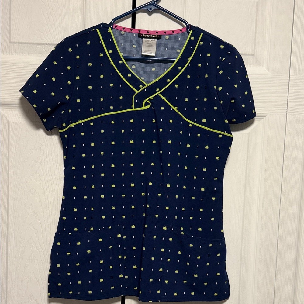 HeartSoul Navy Blue Scrub Top with Green Accents - Seahawks Colors!!
